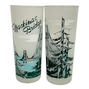 (2) Mackinac Bridge Michigan Souvenir Frosted Glass 16 oz Tumblers
