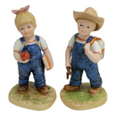 Homco "Denim Days" 1985 "School Days" Debbie & Danny Figurine Set 1513