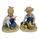 Homco Denim Days 1985 Debbie Feeds Lamb & Danny Feeds Ducklings Figurine