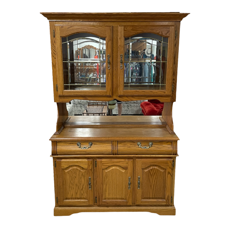 Pacific Frames Ind. Oak Wood 2 Pc 79" Kitchen Buffet China Hutch Display Cabinet
