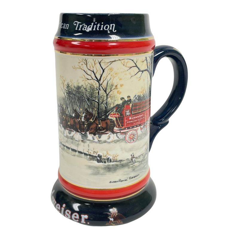 Budweiser 1990 Collector's Series An American Tradition Holiday Beer Stein Mug