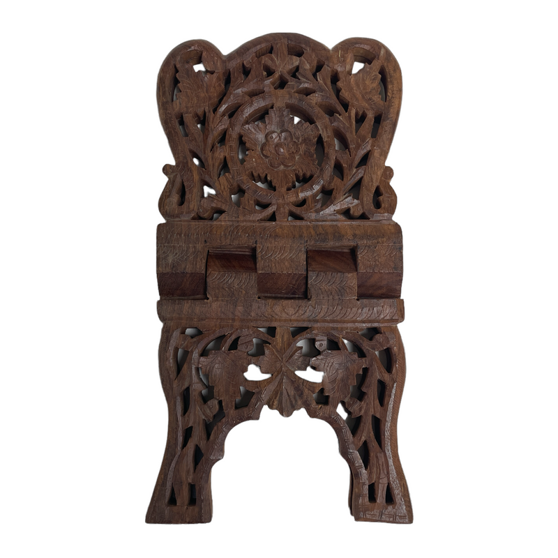 Hand Carved Wood Bible Book Folding 11"x6.5" Holder Stand