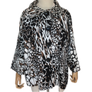 Appraisal Womens 3 Button 3/4 Sleeve Black Brown Animal Print Blazer