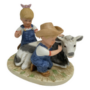 Homco "Denim Days" 1985 "The New Calf" Debbie & Danny w/ Cow Figurine 8878
