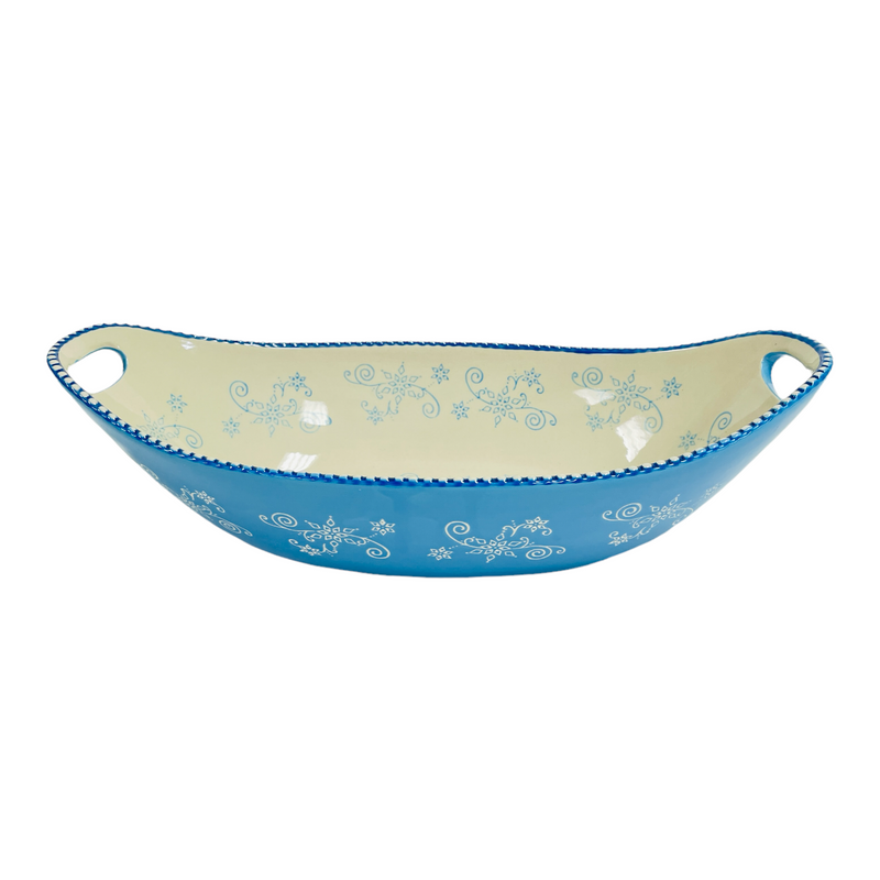 Temp-Tations Seasonal Blue White Lace Oval Baking 2.5 Qt Serving Dish