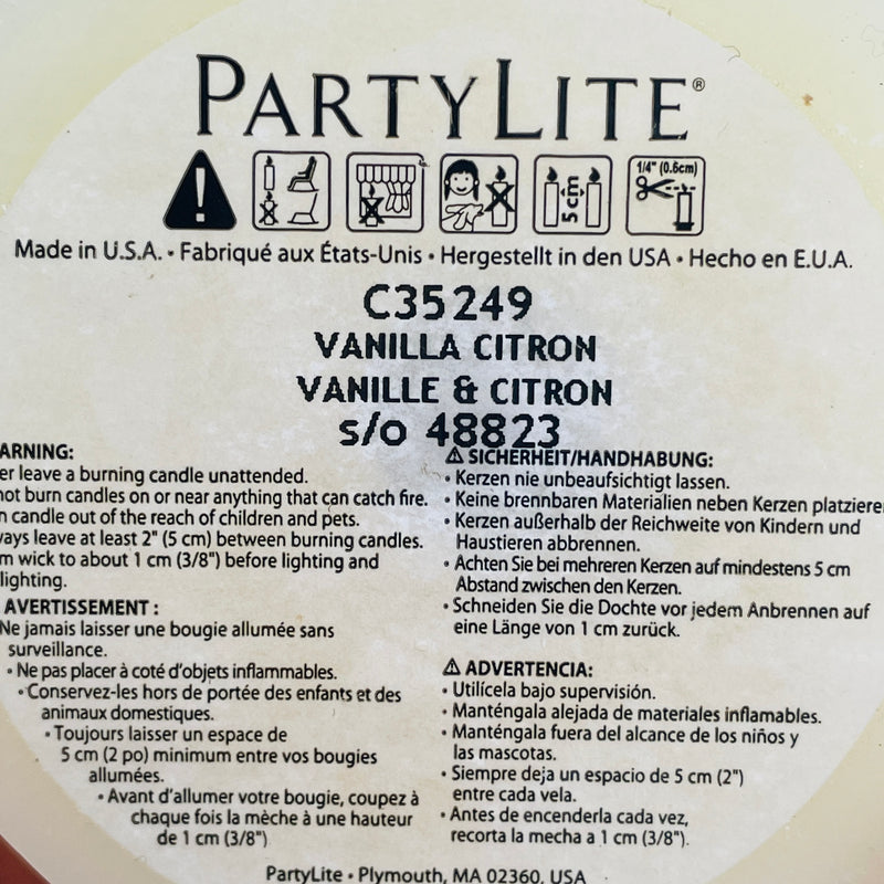 PartyLite Vanilla Citron Trio Candles 3x3" C33249, 3"x5" C35249, 3"x 7" C37249