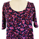 LuLaRoe Womens Navy Blue Pink Leaves Perfect T Shirt