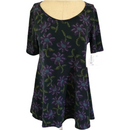 LuLaRoe Womens Black Purple Flowered Perfect T Shirt