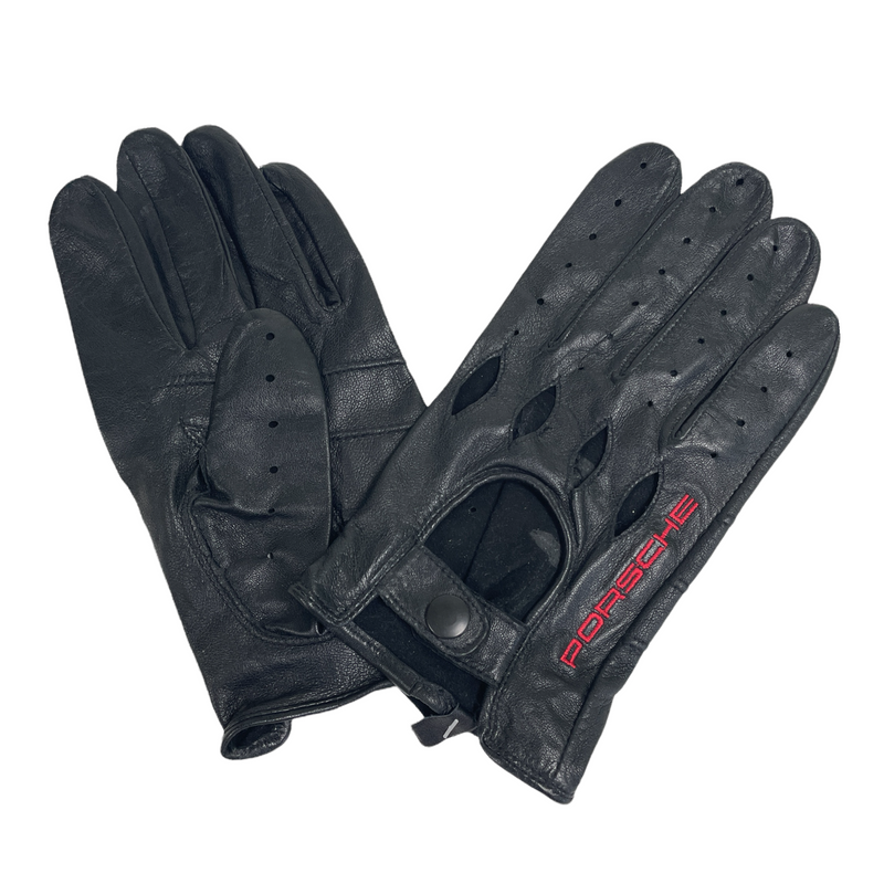 Porsche Men's Size Small Genuine Leather Black Driving Gloves