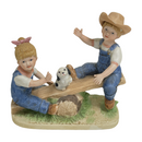Homco "Denim Days" 1985 "Playtime" Debbie & Danny w/ Dog on Teeter Totter Seesaw Figurine 8827