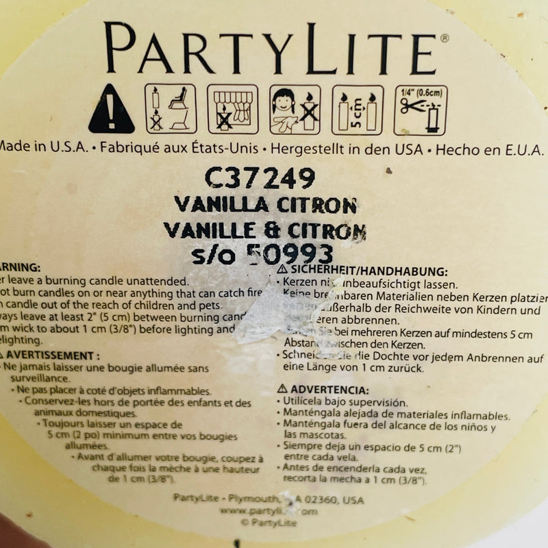 PartyLite Vanilla Citron Trio Candles 3x3" C33249, 3"x5" C35249, 3"x 7" C37249