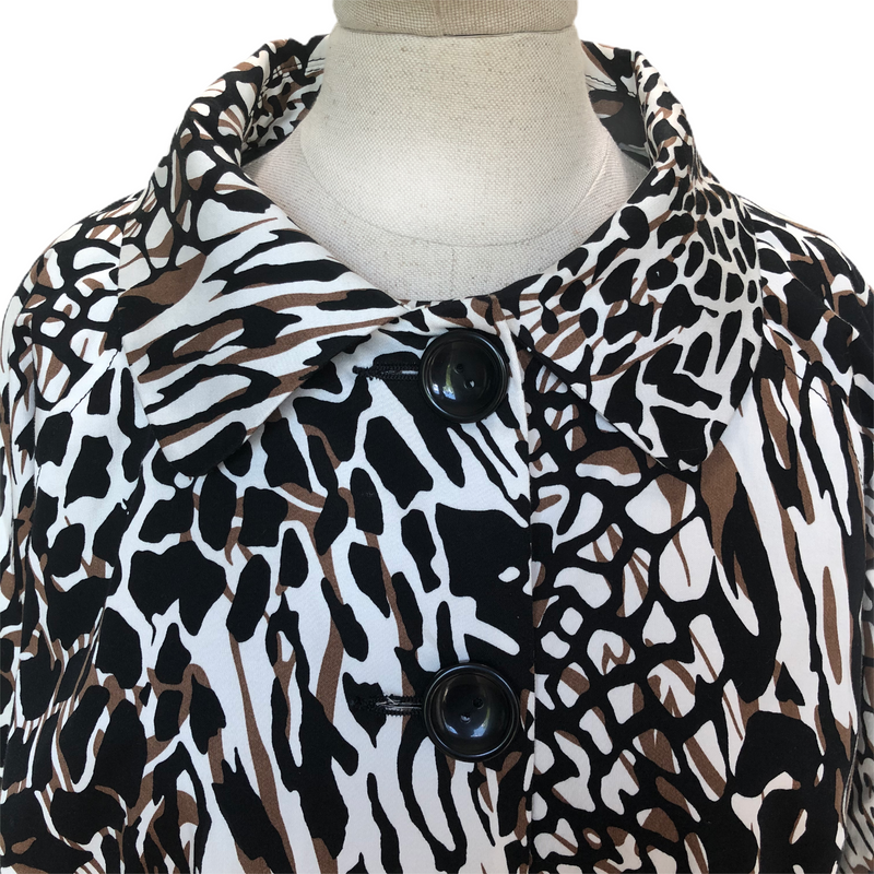 Appraisal Womens 3 Button 3/4 Sleeve Black Brown Animal Print Blazer