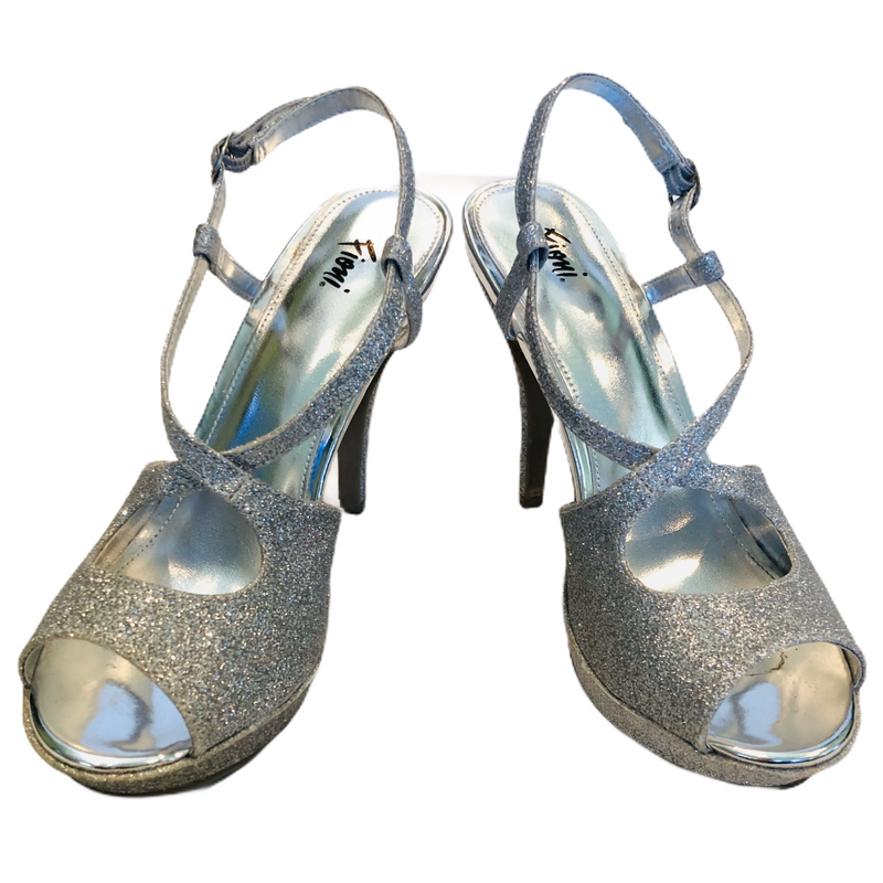 Fioni Night Womens Silver Glittery High Heel Shoes