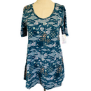 LuLaRoe Womens Teal Multi Color Geometric Perfect T Shirt