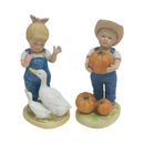 Homco "Denim Days" 1985 "Let Us Give Thanks" Debbie & Danny Figurine Set 1502