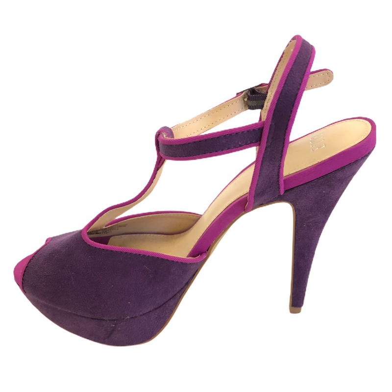 Elle Womens Purple Faux Suede Peep Toe High Heel Stiletto Shoes