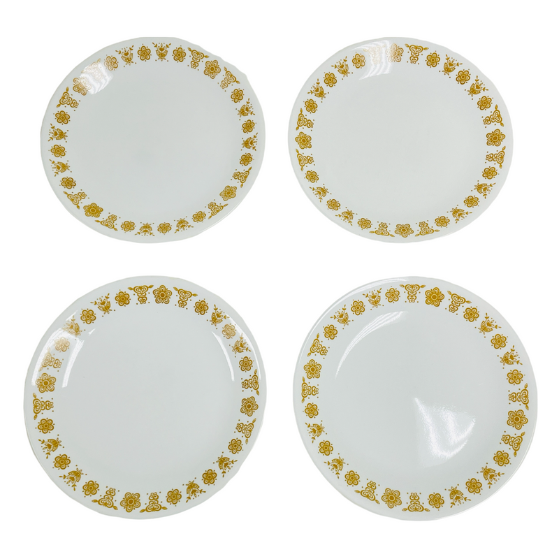 (4) Corelle Corning Flower Butterfly Gold Luncheon Lunch 8 1/2" Plates