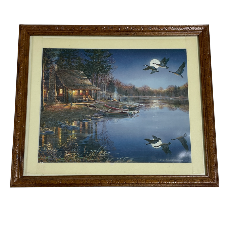 Sam Timm Wild Wings 2013 Geese Cabin Lake House 13.25"x11.25" Framed Print