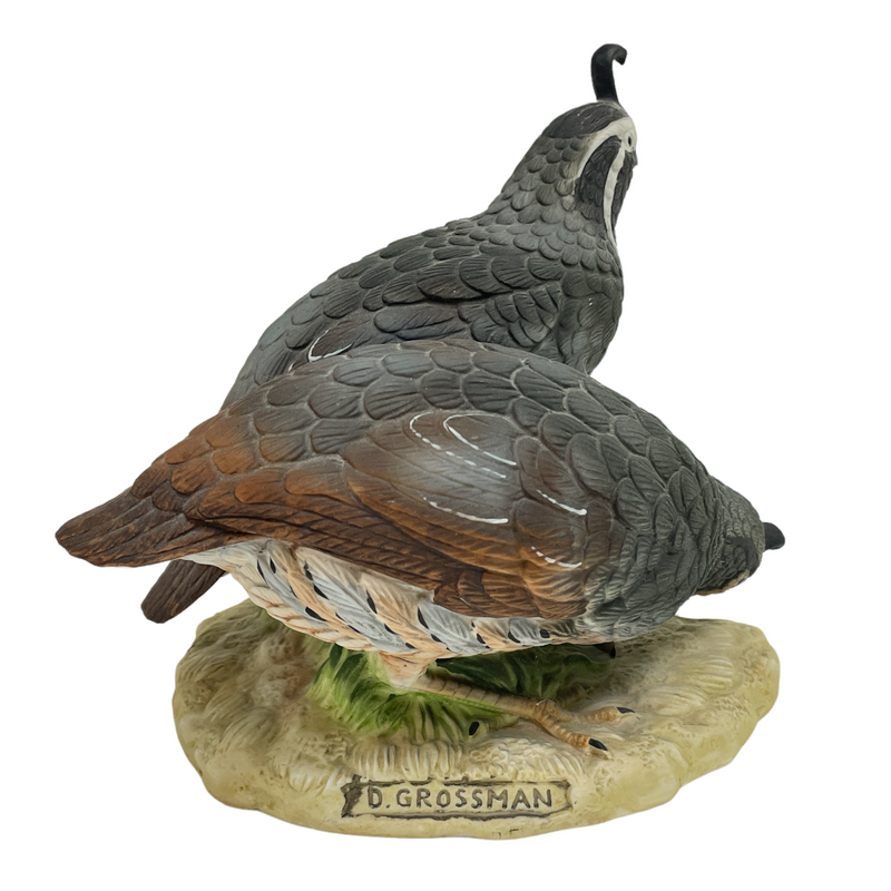 Dave Grossman Quail Birds 8" Ceramic Figurine w/ Wood Base