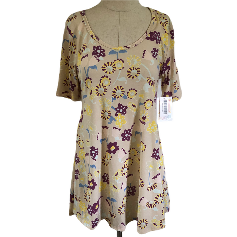 LuLaRoe Womens Cream Multi Colored Flowered Perfect T Shirt