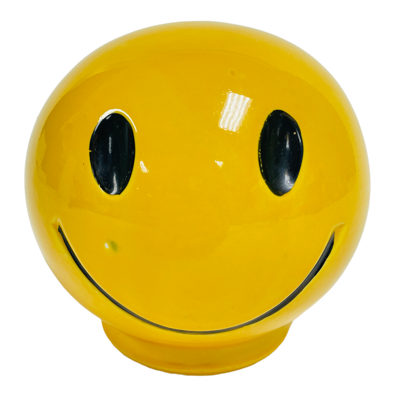 McCoy Pottery Yellow Ceramic Happy Smiley Face 6" Coin Piggy Bank w/ Stopper