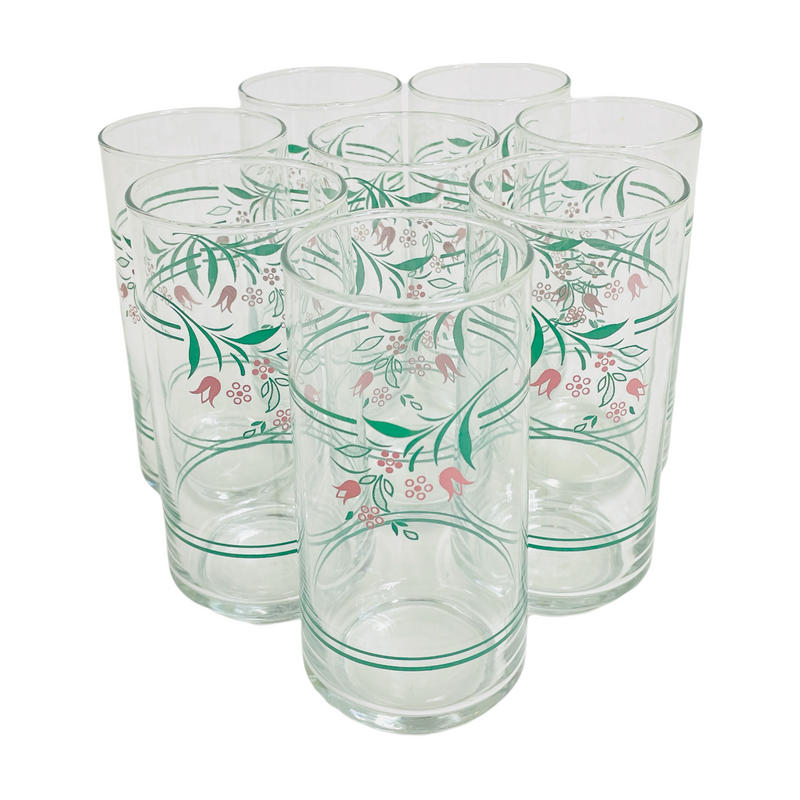 (8) Corelle Rosemarie Pink Tulip Floral Flowers 16 oz Glass Tumblers