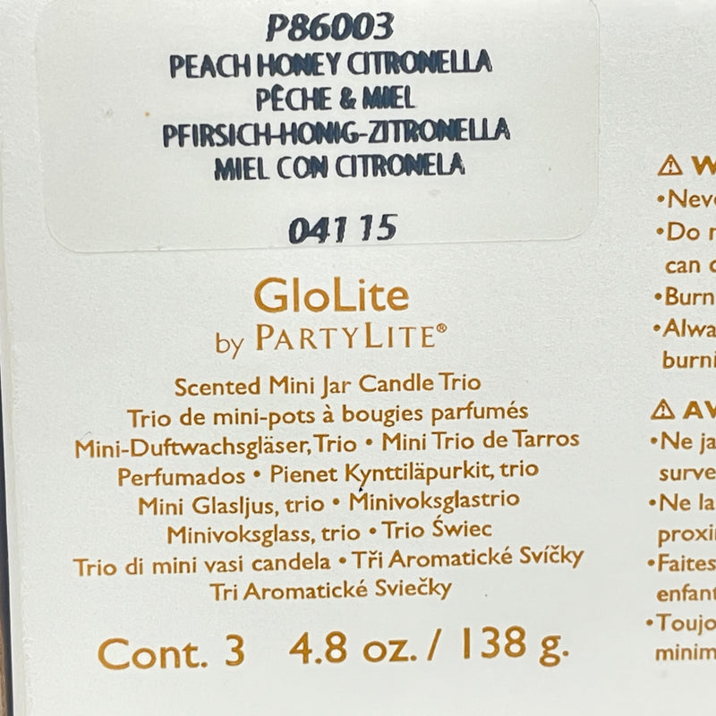 PartyLite GloLite Peach Honey Citronella 4.8 oz Trio Candle Set P86003
