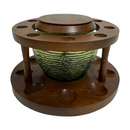 Fairfax Vintage Wooden 9 Pipe Holder Stand w/ Green Glass Humidor