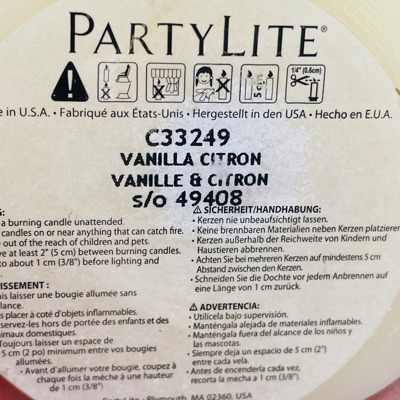 PartyLite Vanilla Citron Trio Candles 3x3" C33249, 3"x5" C35249, 3"x 7" C37249