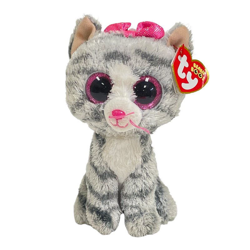 TY Beanie Boos Kiki The Gray White Tabby Cat 7" Stuffed Toy Beanbag Plush