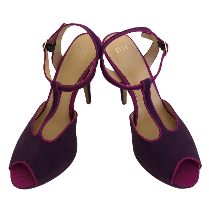 Elle Womens Purple Faux Suede Peep Toe High Heel Stiletto Shoes