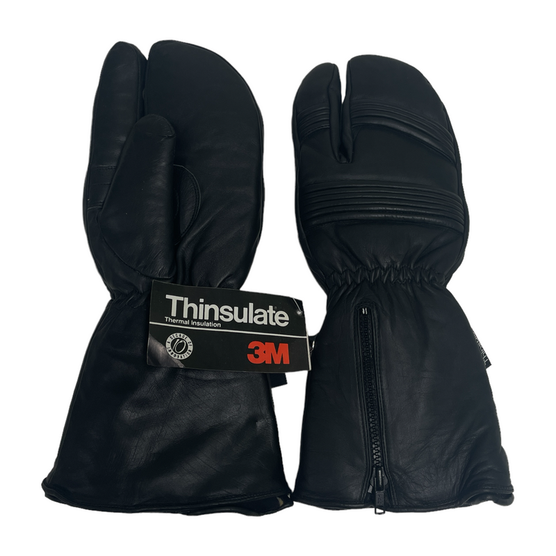 3M Thinsulate Thermal Insulation Black Leather Snowmobile 3 Finger Gloves