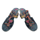 Elite By Corkys Womens Leather Turquoise Blue Orange Flower Wedge Sandals