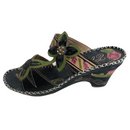 Elite By Corkys Womens Leather Black Green Flower Wedge Sandals