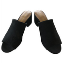 Christian Siriano Womens Black Suede Open Toe Block Heel Sandals