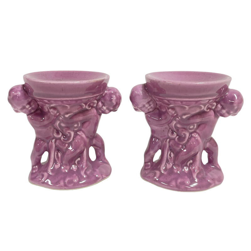 (2) Red Wing Pottery Cherubs Angels 4" Candle Holder Set