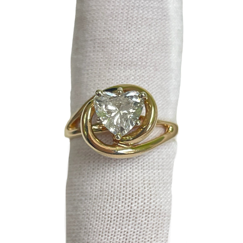 14K Yellow Gold H Color l1 Clarity 1.00ct One Prong Heart Diamond 4.8g Ring
