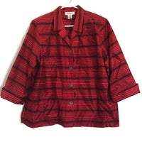 Easy Spirit Womens Red Black Striped 3/4 Sleeve 85% Silk 15% Cotton Button Up Shirt