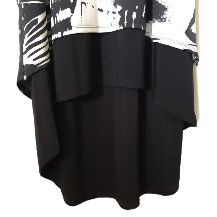 Kate & Mallory Womens Sleeveless Black White Asymmetric Hem Dress