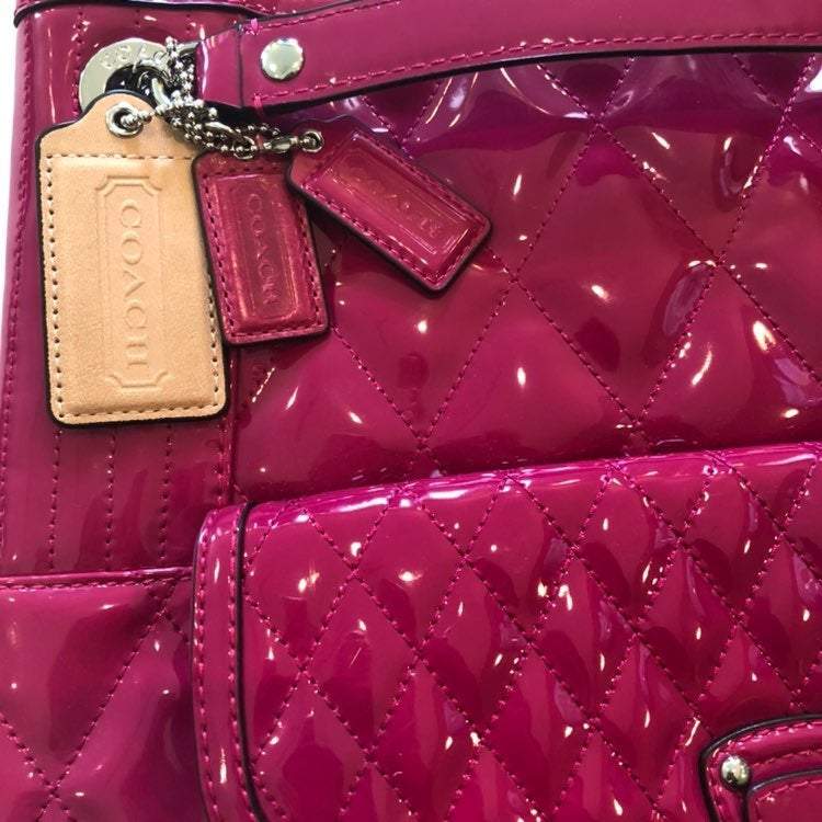 Coach Large Pink Patent Leather Shoulder Adjustable Chain Bag