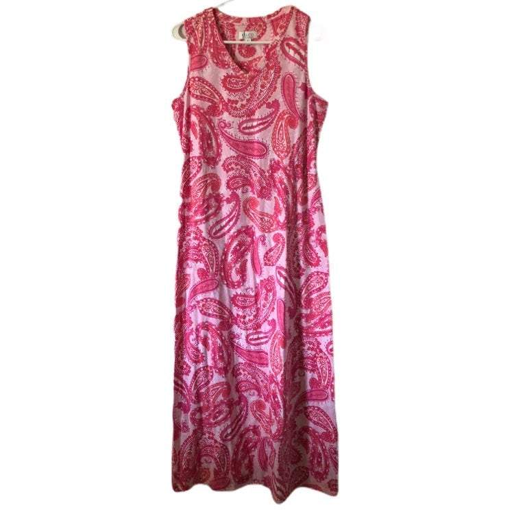 D & CO. Denim + Company Womens Sleeveless V-Neck Pink Paisley Dress