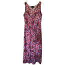Slinky Brand Womens Sleeveless V-Neck Pink Flowered Dress