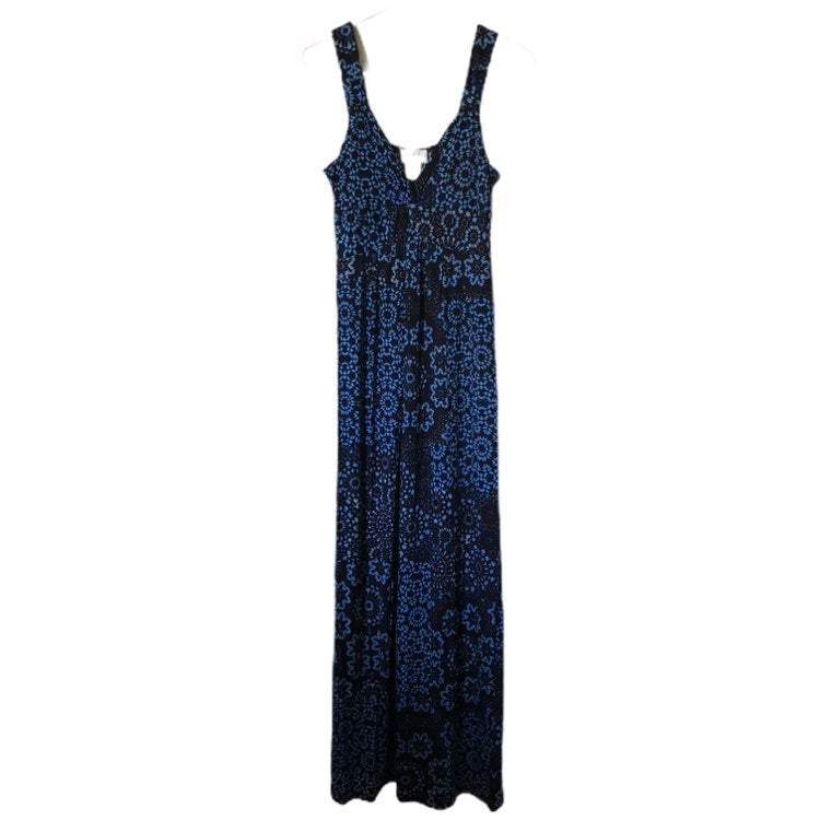 Kate & Mallory Womens Sleeveless V-Neck Blue Black Stretchy Dress