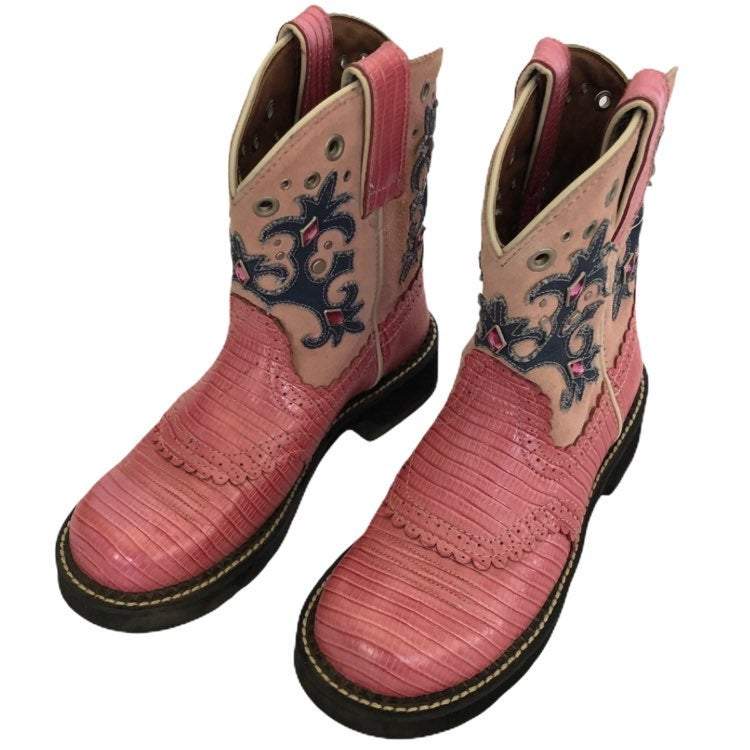 Ariat ATS Womens Pink Croc Print Leather Suede Jewel Western Boots